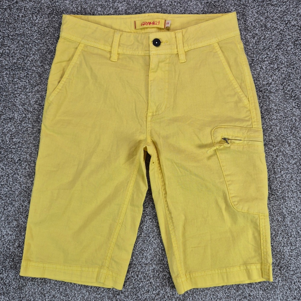 Gramicci Shorts Kids 7/8 Yellow Organic Cotton Bermuda Cargo Hiking Outdoor